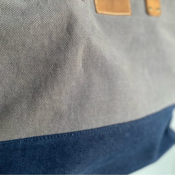 COLE HAAN Brown Leather & Navy Canvas Tote Bag - Picture 6 of 8